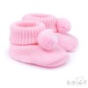 B455-P: Pink Acrylic Bootees with Pom Pom